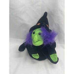 Vintage Halloween Hand Puppet Witch Plush Stuffed Animal Toy 8” RARE